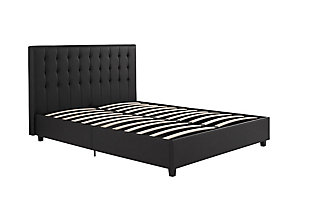 Atwater Living Elvia Upholstered Bed, Full, Black Faux Leather, , large