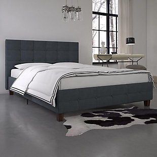 Atwater Living Ryder Blue Linen Upholstered Bed, Full, , rollover