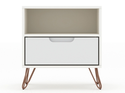 Modern One Drawer Nightstand, White, large