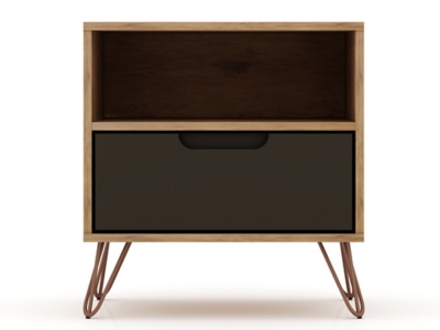 Modern One Drawer Nightstand, Natural/Gray, large