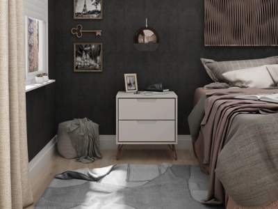Modern Two Drawer Nightstand, White, rollover