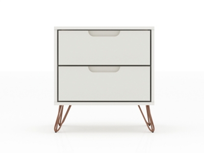 Modern Two Drawer Nightstand, White, large