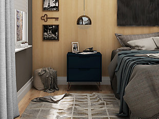 Modern Two Drawer Nightstand, Blue, rollover