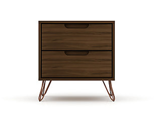 Modern Two Drawer Nightstand, Brown, large