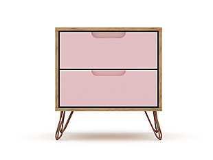 Modern Two Drawer Nightstand, Natural/Rose Pink, large