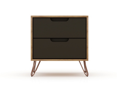 Modern Two Drawer Nightstand, Natural/Gray, large