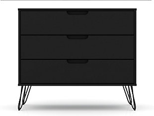 Modern Three Drawer Dresser, Black, large