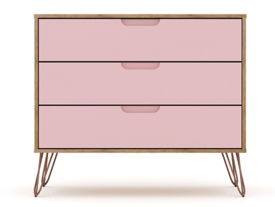 Modern Three Drawer Dresser, Natural/Rose Pink, large