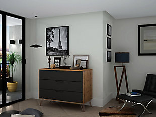 Modern Three Drawer Dresser, Natural/Gray, rollover