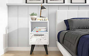 Amsterdam One Drawer Nightstand, White Marble, rollover