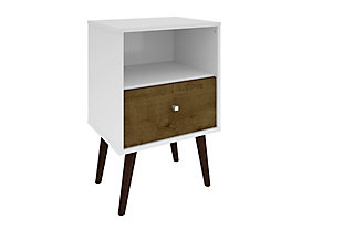 Liberty Mid-Century One Drawer Nightstand, White/Rustic Brown, large