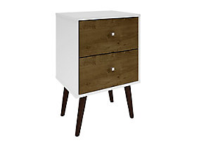 Liberty Mid-Century Two Drawer Nightstand, White/Rustic Brown, large