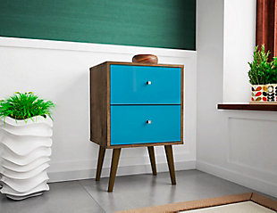 Liberty Two Drawer Nightstand, Rustic Brown/Aqua Blue, rollover