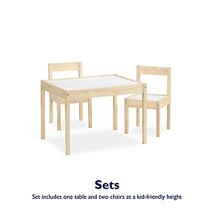 Stylishly simple, the Baby Relax Percy 3-PC Kiddy Table & Chair set includes a kid-friendly height table and two chairs. The table top is designed with a low border that will help keep puzzle pieces, crayons, and small toys on the table and off the floor!Made of engineered wood | Perfect bedroom or living room set for your children to play in complete safety. Great addition to any home where parents home school their children. | Features a low border around the table top that keeps puzzle pieces, crayons, and small toys on the table and off the floor | Ships in one box. Easy assembly required. 1 year limited warranty. Available in multiple colors.