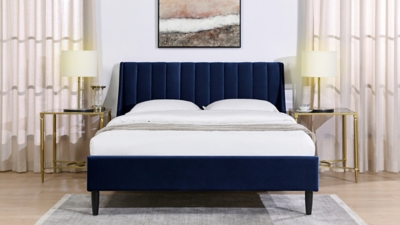 Aspen Vertical Tufted Platform Bed, Navy Blue, large