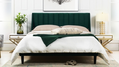 Aspen Vertical Tufted Modern Platform Bed, Evergreen, large