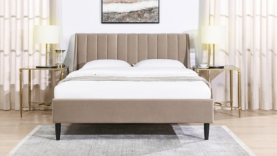 Aspen Vertical Tufted Platform Bed, Mink Beige, large