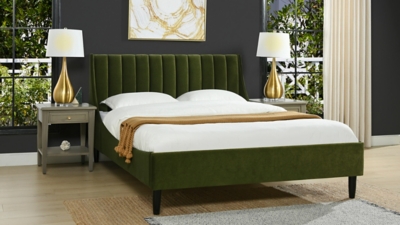 Aspen Vertical Queen Tufted Modern Platform Bed, Olive Green, large