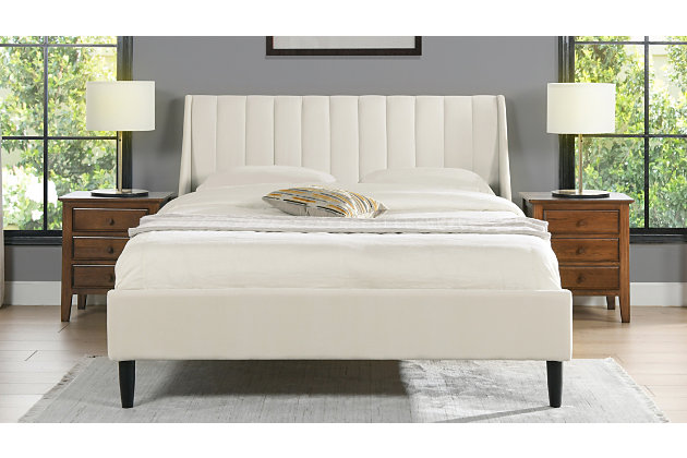 Aspen Vertical Queen Tufted Modern, White Upholstered Headboard Platform Bed