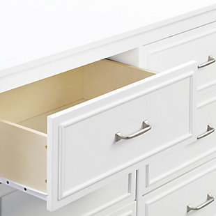 The Charlie 6-Drawer Dresser is the perfect accent piece for your nursery or any room in your home. It features six drawers with generous storage capacity and classic metal pulls. With its timeless design, this dresser will complement any bedroom furniture.Durability: 6 spacious drawers that are built to hold all the adorable baby clothes, blankets, and more. | Versatile design: changing station now. Big kid dresser later! This dresser is designed so that you can add a davinci changing tray to use as a convenient changing station during the baby years. | Smooth glide: euro drawer glides make opening the drawers easy even when your hands are full with your baby | Metal pulls: this dresser features upgraded metal pulls that protect it from easy nicks and damages | Quality material: made of solid sustainable new zealand pinewood and tsca compliant engineered wood -only the best for your baby | For your baby's safety: say goodbye to toxic chemicals! Finished in a non-toxic multi-step painting process and lead and phthalate safe. Rest assured knowing it exceeds astm international and u.s. Cpsc safety standards. Stop mechanism and anti-tip kit included for additional safety | Easy assembly: we've done the hardest part for you! Drawer glides come pre-assembled so that you can put your dresser together more quickly and start enjoying your nursery sooner
