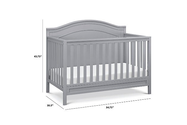 The polished Charlie 4-in-1 Crib features a graceful arched headboard with delicately carved molding and slim feet. The crib easily converts from crib to toddler bed, daybed and -size bed.Greenguard gold certified: this product has been tested for over 10,000 chemical emissions and vocs, undergoing rigorous scientific testing to meet some of the world's most stringent chemical emissions requirements. It contributes to cleaner indoor air, creating a healthier environment for your baby to sleep, play, and grow. | 4-in-1 convertibility: designed to save you the hassle (and extra money!) of buying multiple beds as your little one grows. Easily converts to a toddler bed, daybed, and -size bed (toddler kit and -size kit sold separately) | Grows with baby: 4 adjustable mattress positions that you can lower as your baby begins to sit and stand. We've built this crib to withstand even the most active babies and toddlers and last through your child's teen years | Quality material: made of solid sustainable new zealand pinewood and tsca compliant engineered wood -only the best for your sweet baby | For your baby's safety: say goodbye to toxic chemicals! Finished in a non-toxic multi-step painting process and lead and phthalate safe. Rest assured knowing it exceeds astm international and u.s. Cpsc safety standards | Mattress compatibility: while this crib is a standard size regular crib, for a best fit we recommend davinci’s line of non-toxic, greenguard gold, waterproof mattresses. | Complete the look: shop charlie 3-drawer dresser & 6-drawer double dresser for a coordinated nursery