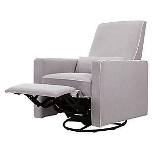 Crafted with new parents' and nursing mothers’ needs in mind, the Piper Recliner and Glider features 360 swivel motion, forward and backward gliding function and a plush pop-up leg rest to provide comfort for feeding and putting baby to rest.  Its reclining mechanisms are hidden and thoughtfully within easy reach.  Constructed of soft and durable heathered polyester fabric, the Piper Glider offers a timeless design and can be used well beyond the nursery years.Greenguard gold certified: this product has been tested for over 10,000 chemical emissions and vocs, undergoing rigorous scientific testing to meet some of the world's most stringent chemical emissions requirements. It contributes to cleaner indoor air, creating a healthier environment for your baby to sleep, play, and grow. | Designed for parent and baby: metal base that allows for a smooth and gentle 360 degree swivel motion and forward and backward gliding so you can be comfortable as you feed or rock your baby to sleep | Recline and relax: we've hidden the reclining mechanism for a more stylish, premium look.  prop up your legs on the plush leg rest and lean back for ultimate comfort. Easily open and close the leg rest without a struggle. | Comfortable headrest: being a parent is hard work! High back allows moms and dads to comfortably lean back for some much needed rest. | Bonus pillow: lumbar pillow included for additional lower back support | Easy set up: 1-step assembly! No tools required | Space efficient: the piper recliner provides ample space to sit comfortably without taking up a lot of space in your room