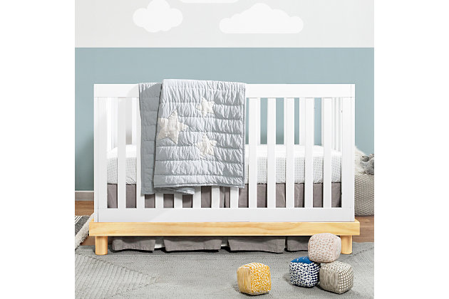 The beautiful, contemporary Baby Mod Olivia 3-in-1 baby crib will make the perfect centerpiece for your modern nursery. The unique Olivia crib is spaciously designed for your baby's comfort and features a four-level mattress spring system that adjusts to your infant's growth. With fixed stationary sides, it meets or exceeds all U.S. standards, making this piece beautiful, functional, versatile, and safe!Converts to daybed and toddler bed (toddler conversion kit sold separately) | Four mattresses positions to adjust height level as baby grows | Made of 100% sustainable new zealand pine wood | Lead and phthalate safe, non-toxic finish | Meets astm international and u.s. Cpsc safety standards | Modern design features fixed stationary sides for safety | Simple and quick assembly process