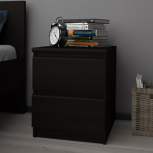 Nightstands often become hub centers for day to day living in a bedroom. With space for a lamp, alarm clock, best-selling novel, cell phone, or other items needed within arm’s reach, the Scottsdale 2 Drawer nightstand is an essential organizational component of your room. Two drawers with metal drawer slides provide out of sight storage for necessities. Perfect for use with low platform beds or in smaller spaces, the simple design merges with a variety of decors. The foil finish is easy to clean, stain, and scratch resistant making the Scottsdale nightstand an ideal choice for families or college living.  Combine this nightstand with other Scottsdale bedroom pieces to complete the look.Assembly is required | Contemporary design that provides a modern and cohesive ambience | Two roomy drawers provide extra space to place reading glasses, magazines, small electronics and more | Handle-free drawers | Extra high drawer sides with good extensions to ensure spaciousness and functionality | Drawers retract smoothly on metal glides with built-in safety stops | Product is shipped in 1 box | Made from engineered wood | Made in Denmark | Scandinavian look and design | Includes assembly manual and all necessary hardware and fasteners.  Components are pre-drilled and pre-cut ready for easy assembly!