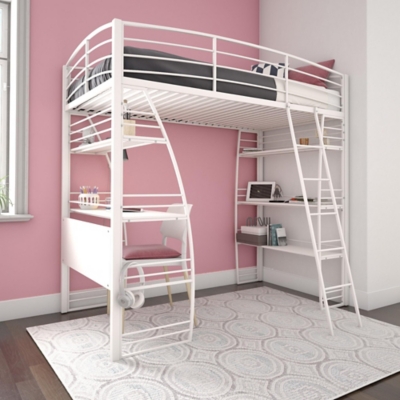 Aer Living Lynn Twin Loft Bed With, Twin Loft Bed With Shelves And Desk