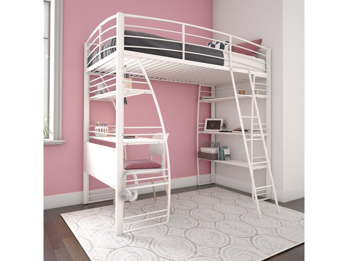 Atwater Living Lynn Twin Loft Bed with Desk and Shelves Ashley