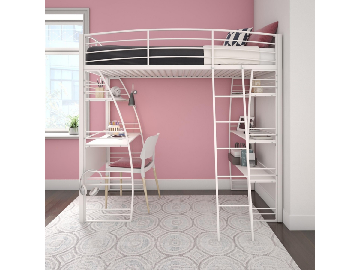 Atwater Living Lynn Twin Loft Bed with Desk and Shelves | Ashley