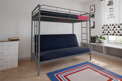 Atwater Living Metal Twin Over Futon Bunk Bed, Silver, Silver, large