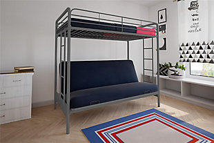 Atwater Living Metal Twin Over Futon Bunk Bed, Silver, Silver, rollover