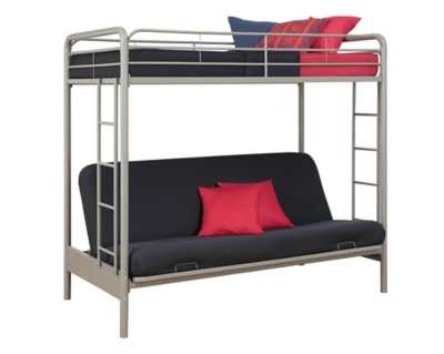 Atwater Living Metal Twin Over Futon Bunk Bed, Silver, Silver, large