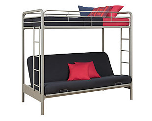 Atwater Living Metal Twin Over Futon Bunk Bed, Silver, Silver, large