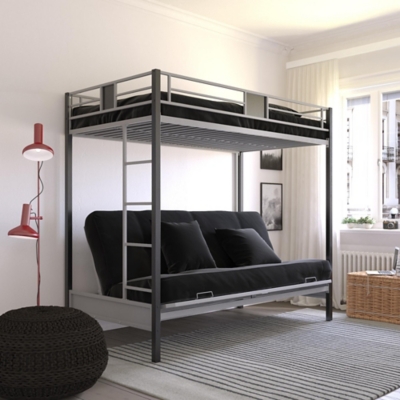 Atwater Living Reeta Twin over Futon Metal Bunk Bed, Silver/Black