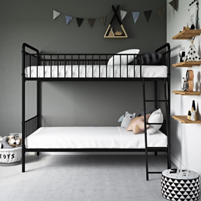 Atwater Living Kalvin Twin over Twin Metal Bunk Bed, Black, Black, rollover