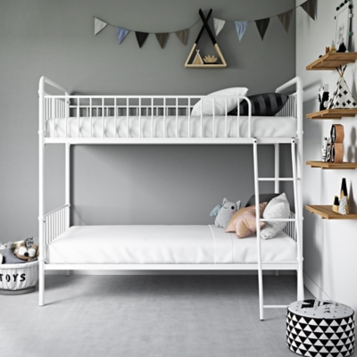 Atwater Living Kalvin Twin over Twin Metal Bunk Bed, White, White, large