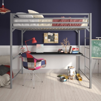 Atwater Living Mason Metal Twin Loft Bed with Desk, Silver, Silver, rollover