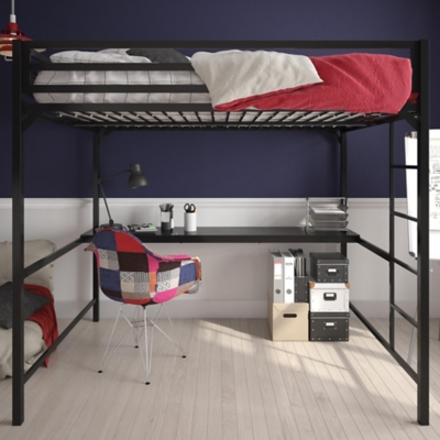 Atwater Living Mason Metal Full Loft Bed with Desk, Black, Black, large