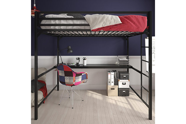 Aer Living Mason Metal Full Loft, Metal Full Loft Bed With Desk Underneath