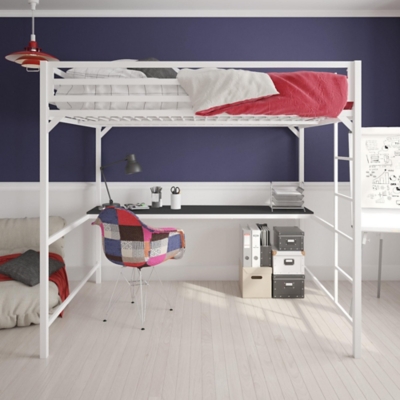 Atwater Living Mason Metal Full Loft Bed with Desk, White, White, large