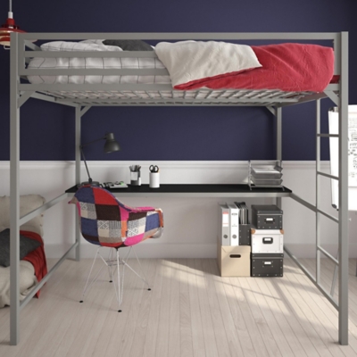 Atwater Living Mason Metal Full Loft Bed with Desk, Silver, Silver, large