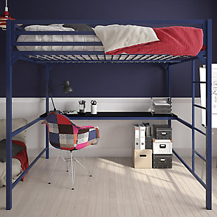Atwater Living Mason Metal Full Loft Bed with Desk, Blue, Blue, rollover