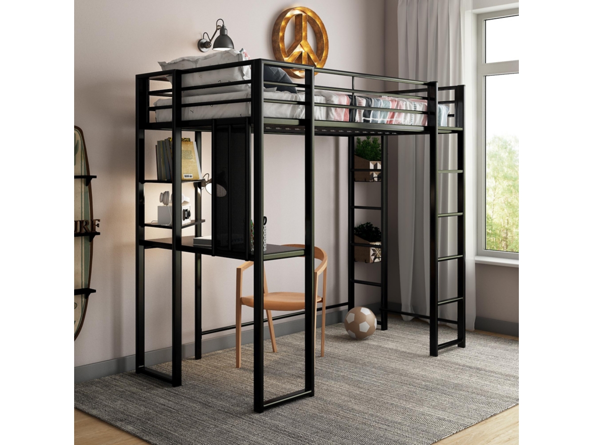 Atwater Living Alix Twin Metal Loft Bed with Desk