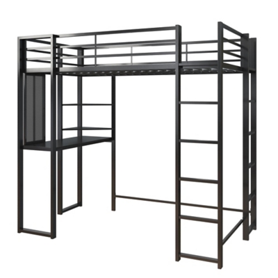 Atwater Living Alix Twin Metal Loft Bed with Desk, Black, Black, large