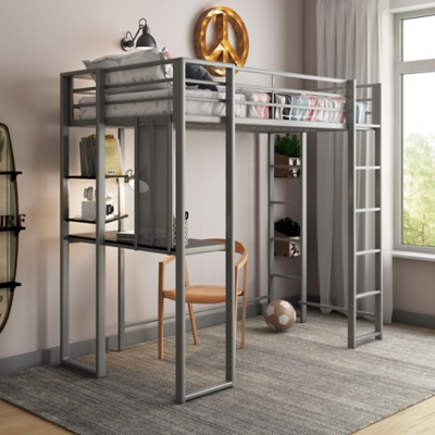 Atwater Living Alix Twin Metal Loft Bed with Desk, Silver