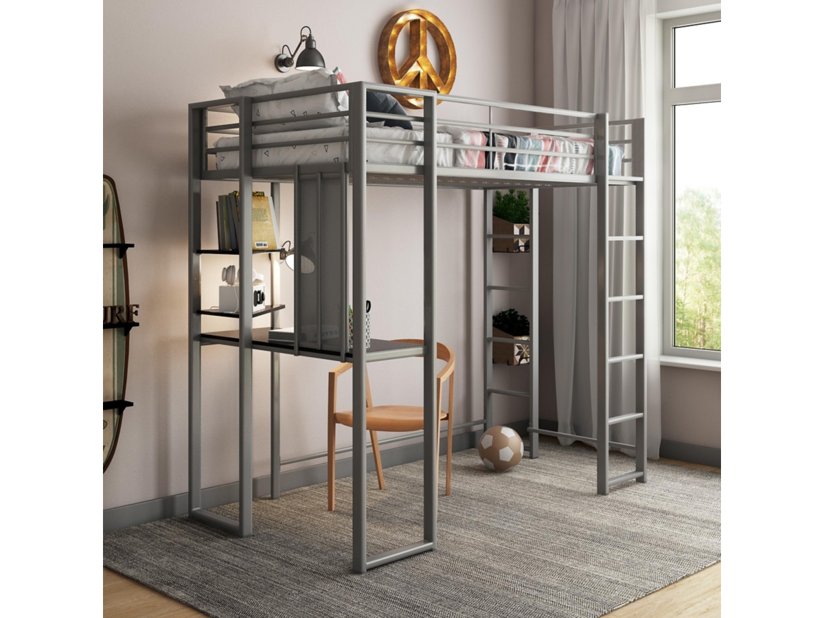 Atwater Living Alix Twin Metal Loft Bed with Desk Ashley