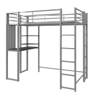 Atwater Living Alix Twin Metal Loft Bed with Desk, Silver, Silver, large