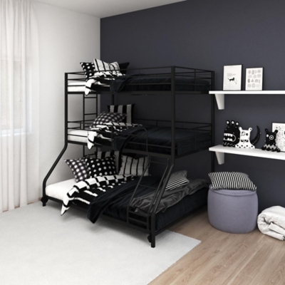 Atwater Living Callum Metal Triple Bunk Bed, Twin over Twin over Full, Black, Black, large